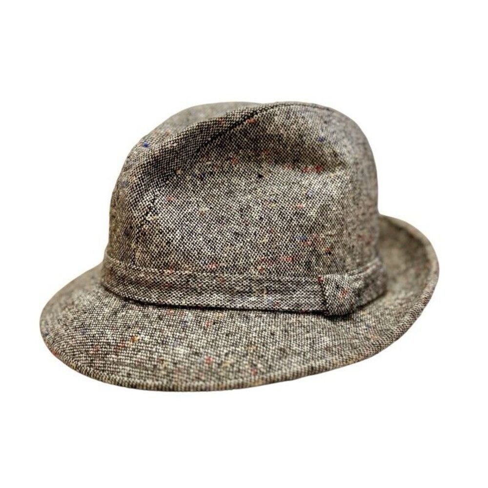 United Hatters Vintage Cap Millinery Men’s Grey Tweed Fedora Sz Small 6 3/4